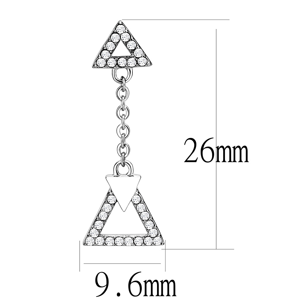 CJ068 Wholesale Women's Stainless Steel AAA Grade CZ Clear Triangle Drop Earrings