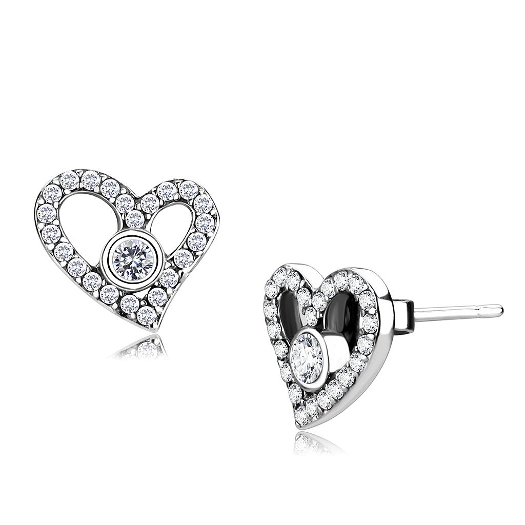 CJ075 Wholesale Women&#39;s Stainless Steel High polished AAA Grade CZ Clear Heart Earrings