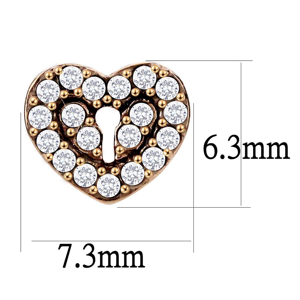 CJ085 Wholesale Women&#39;s Stainless Steel IP Rose Gold AAA Grade CZ Clear Lock Heart Earrings