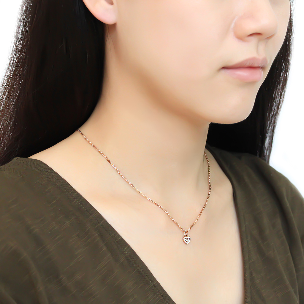 CJ086 Wholesale Women's Stainless Steel IP Rose Gold AAA Grade CZ Clear Lock Heart Chain Pendant