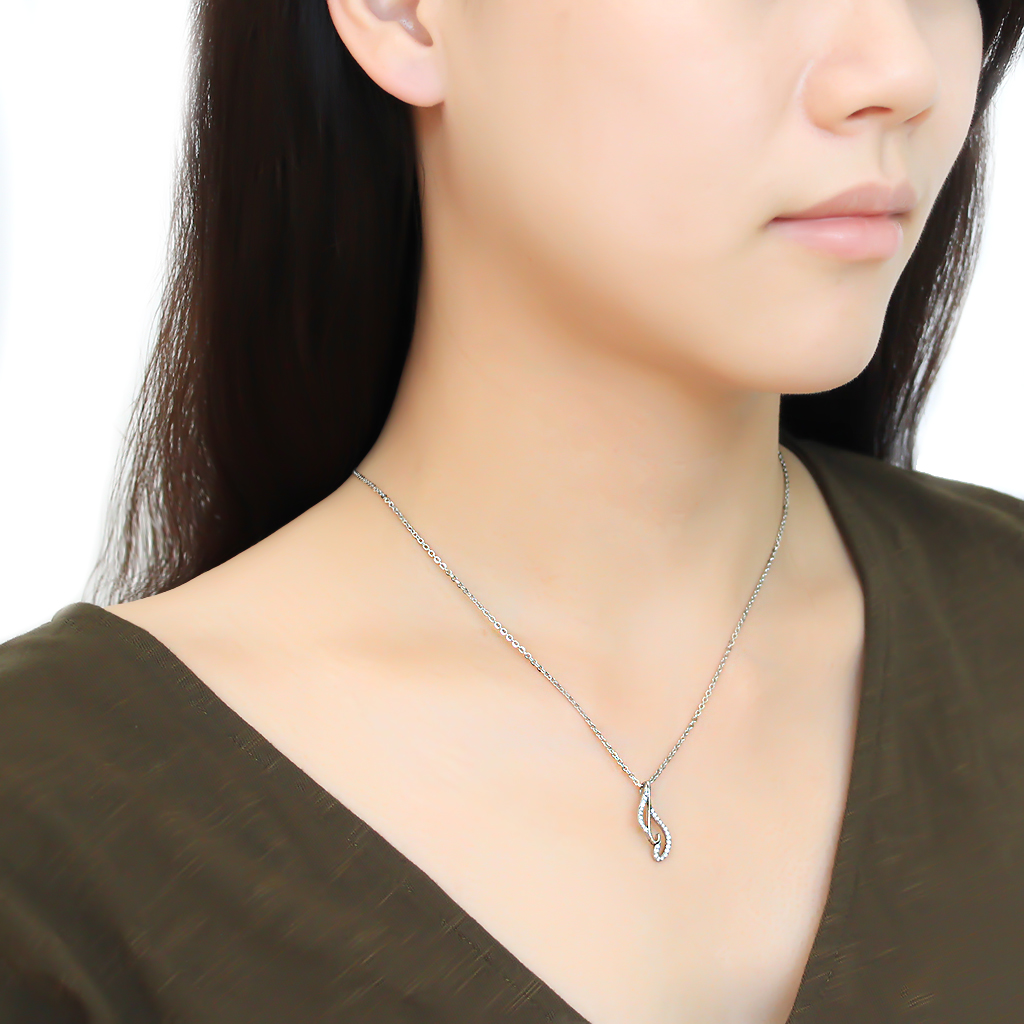 CJ089 Wholesale Women's Stainless Steel AAA Grade CZ Clear Swirl Chain Pendant