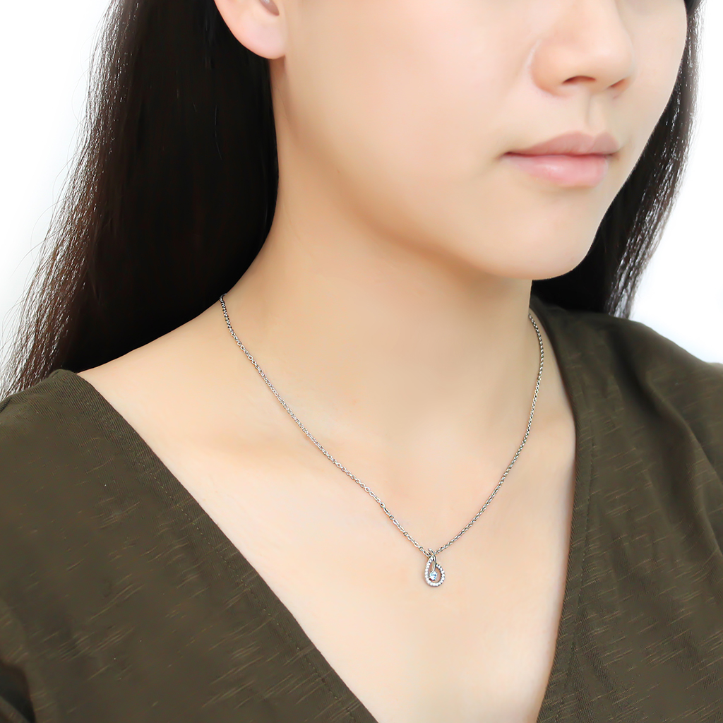 CJ090 Wholesale Women's Stainless Steel AAA Grade CZ Sea Blue Chain Pendant