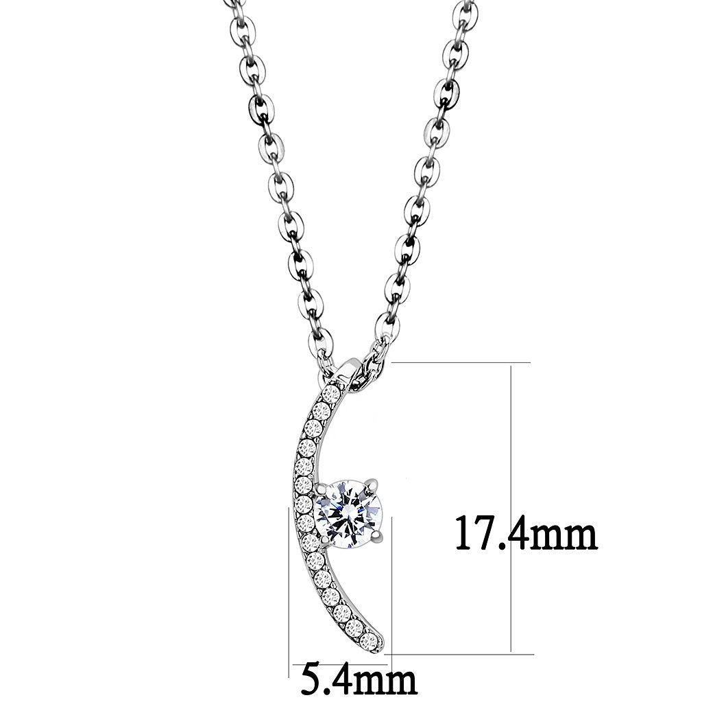 CJ092 Wholesale Women's Stainless Steel AAA Grade CZ Clear Crescent Chain Pendant
