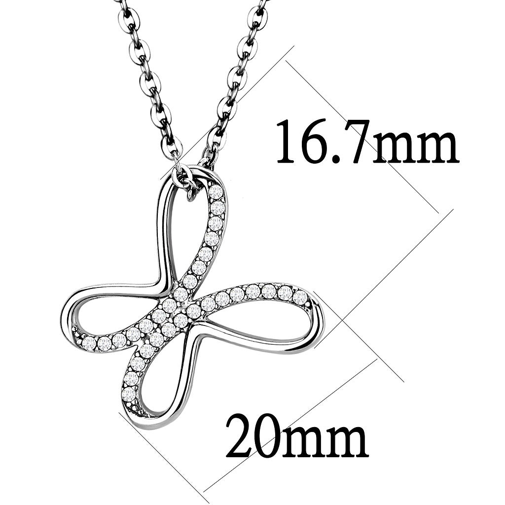 CJ093 Wholesale Women's Stainless Steel AAA Grade CZ Clear Butterfly Chain Pendant
