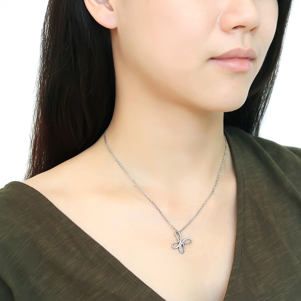 CJ093 Wholesale Women's Stainless Steel AAA Grade CZ Clear Butterfly Chain Pendant