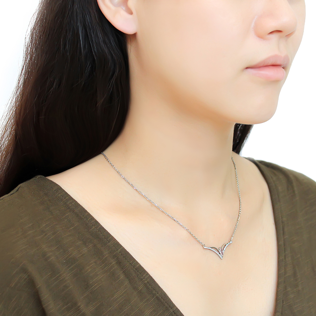 CJ094 Wholesale Women's Stainless Steel AAA Grade CZ Light Rose Chevron Chain Pendant