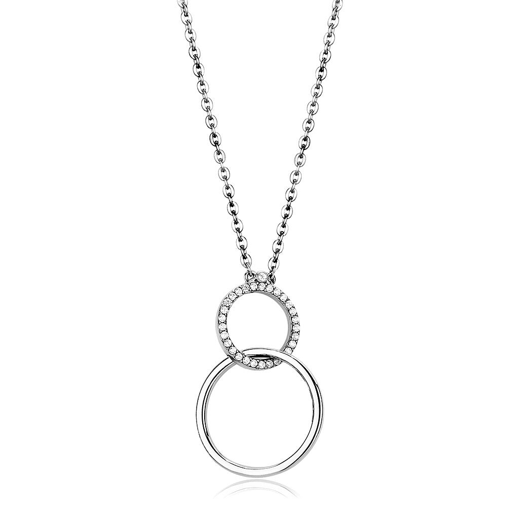 CJ097 Wholesale Women&#39;s Stainless Steel AAA Grade CZ Clear Double Ring Chain Pendant