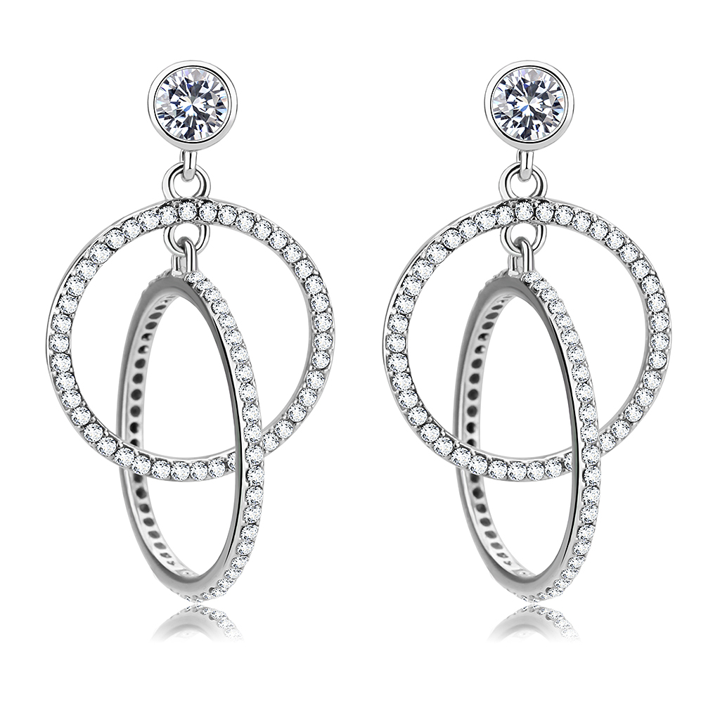 CJ100 Wholesale Women's Stainless Steel AAA Grade CZ Clear Intertwined Earrings