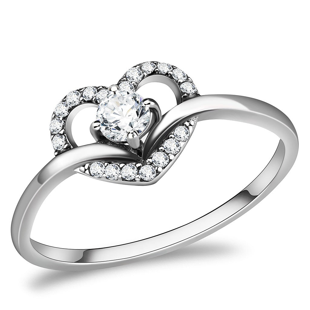 CJ106 Wholesale Women&#39;s Stainless Steel High polished AAA Grade CZ Clear Heart Ring