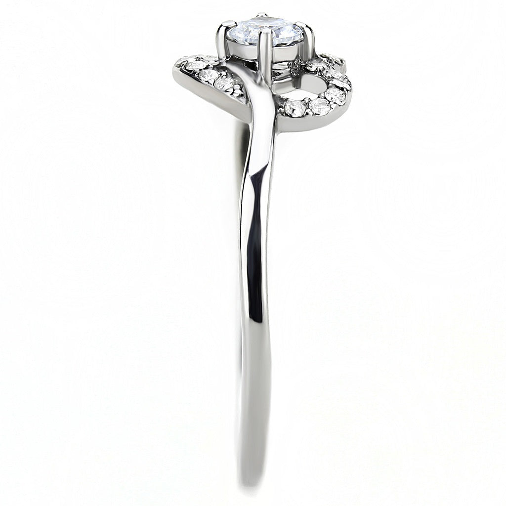 CJ106 Wholesale Women's Stainless Steel High polished AAA Grade CZ Clear Heart Ring