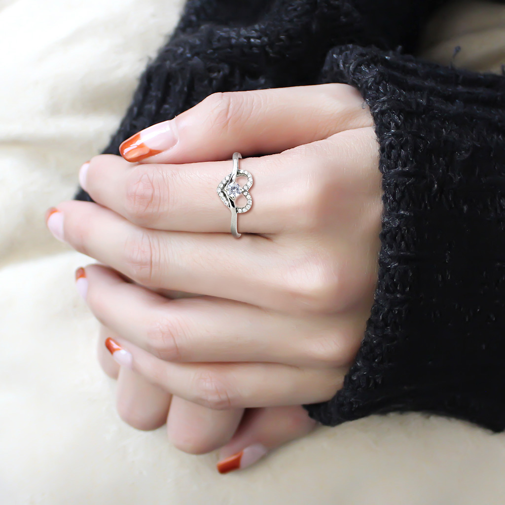 CJ106 Wholesale Women's Stainless Steel High polished AAA Grade CZ Clear Heart Ring