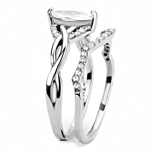 CJ133 Wholesale Women's Stainless Steel AAA Grade Cubic Zirconia Clear Marquise Engagement Ring Set