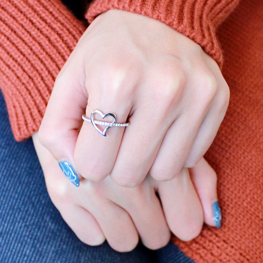 CJ164 Wholesale Women's Stainless Steel High polished AAA Grade CZ Clear Minimal Heart Ring