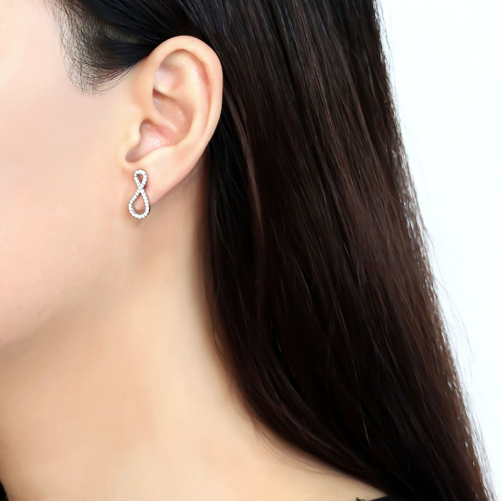 CJ186 Wholesale Women's Stainless Steel AAA Grade CZ Clear Infinity Earrings
