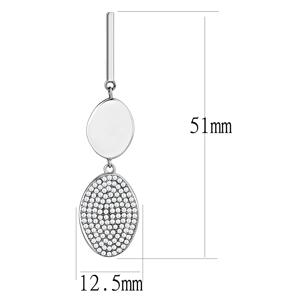 CJ193 Wholesale Women's Stainless Steel AAA Grade CZ Clear Double Oval Earrings