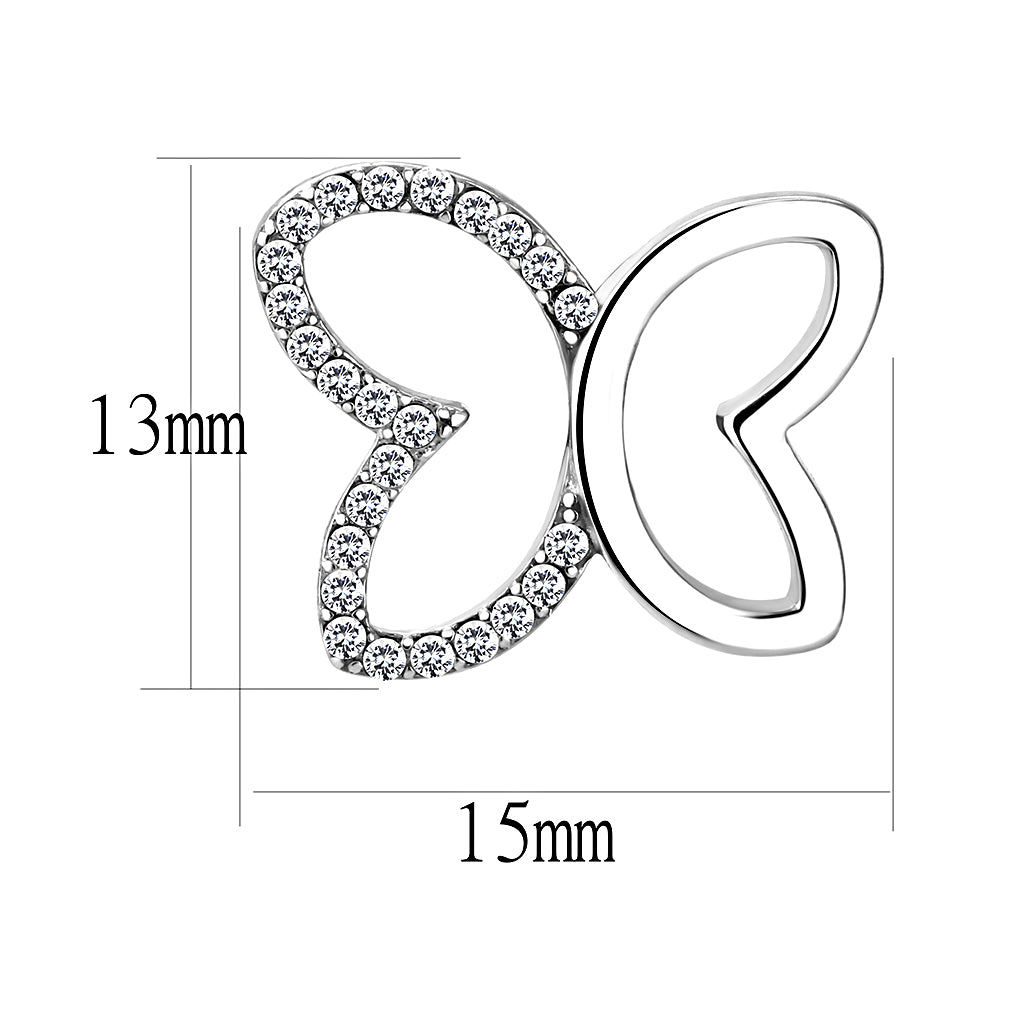 CJ209 Wholesale Women&#39;s Stainless Steel AAA Grade CZ Clear Butterfly Earrings