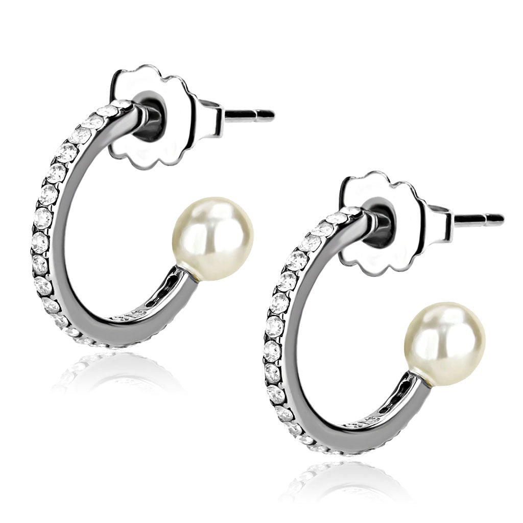 CJ224 Wholesale Women&#39;s Stainless Steel Synthetic White Pearl Cuff Earrings