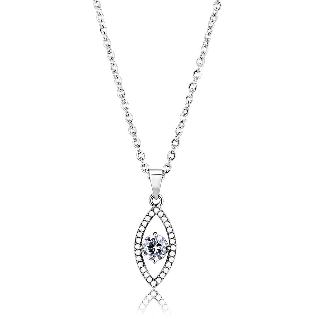 CJ228 Wholesale Women's Stainless Steel AAA Grade CZ Clear Oval Drop Chain Pendant