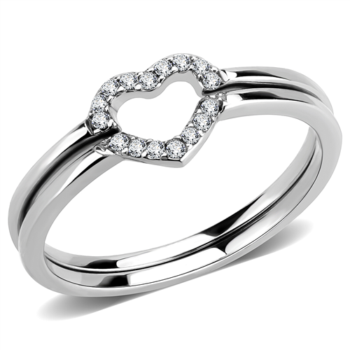 CJ245 Wholesale Women's Stainless Steel High polished AAA Grade CZ Clear Minimal Heart Ring