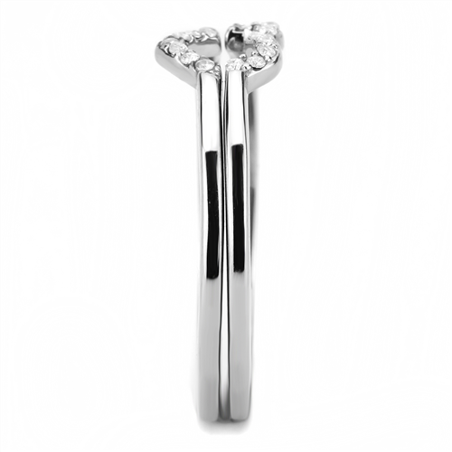 CJ245 Wholesale Women's Stainless Steel High polished AAA Grade CZ Clear Minimal Heart Ring