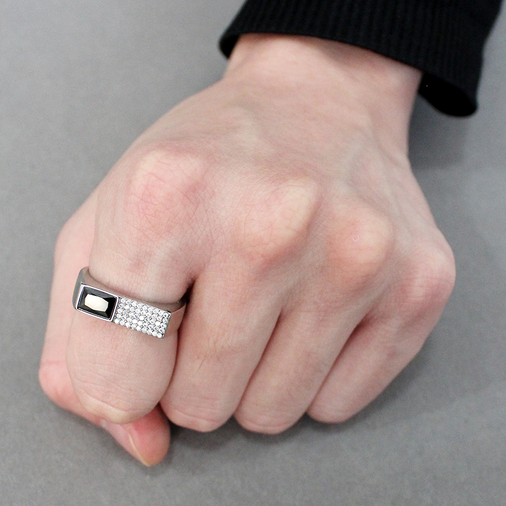 CJ252 Wholesale Men's Stainless Steel AAA Grade CZ Black Diamond Ring