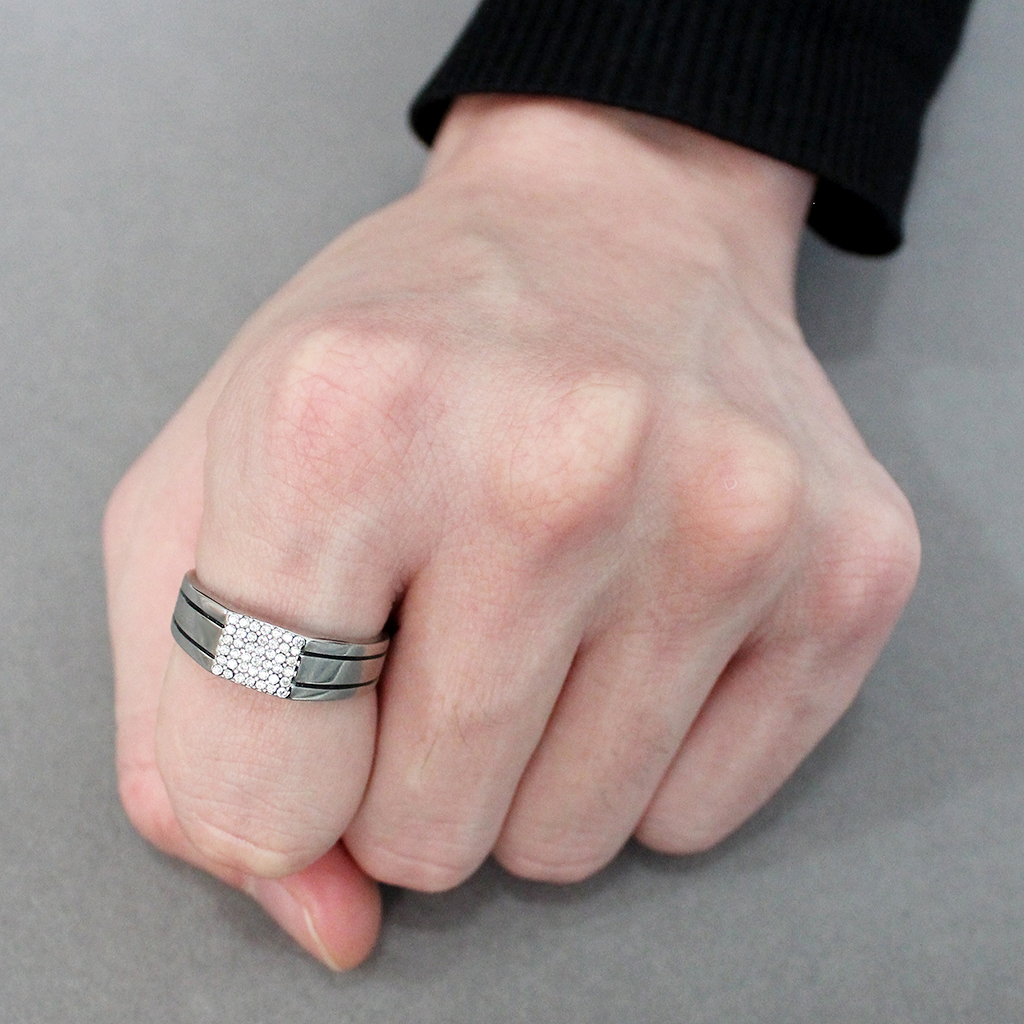 CJ253 Wholesale Men's Stainless Steel AAA Grade CZ Clear Ring