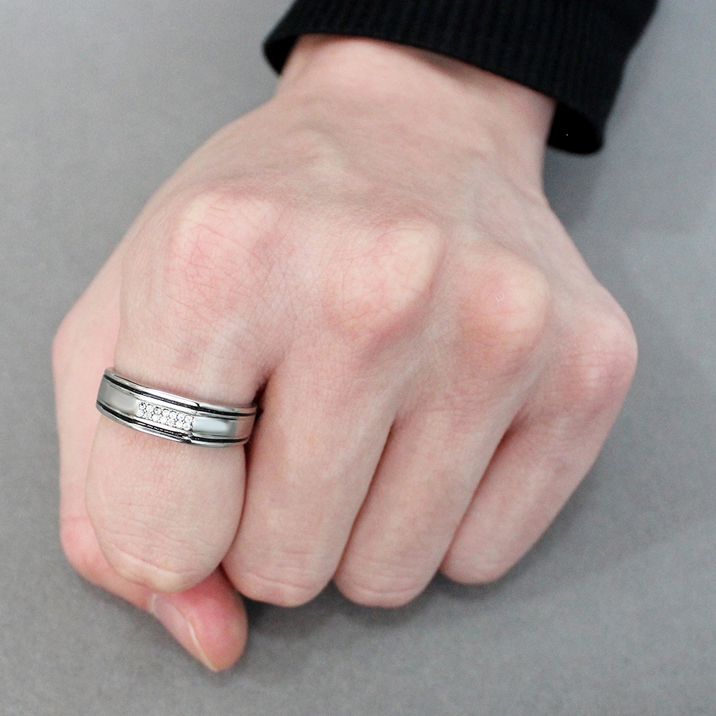 CJ254 Wholesale Men's Stainless Steel AAA Grade CZ Clear Ring