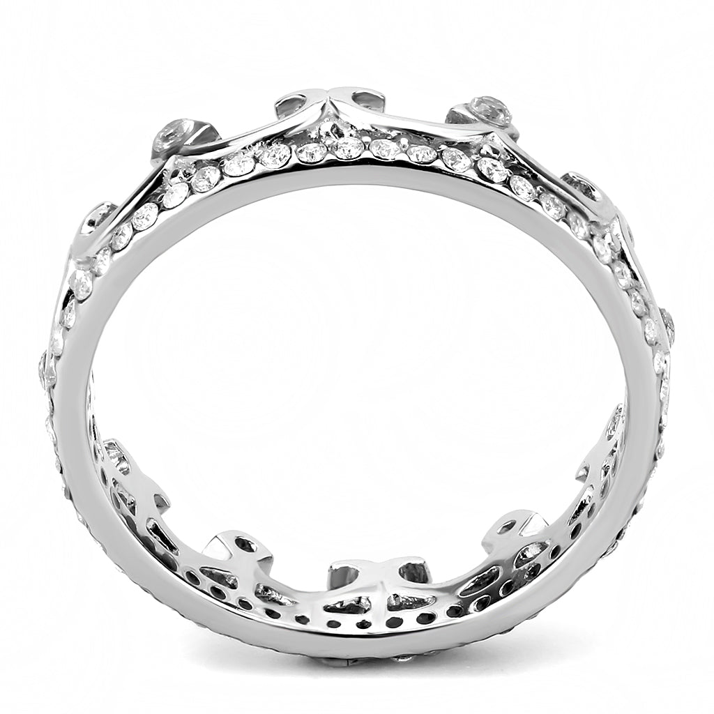 CJ267 Wholesale Women&#39;s Stainless Steel AAA Grade Cubic Zirconia Clear Minimal Crown Ring