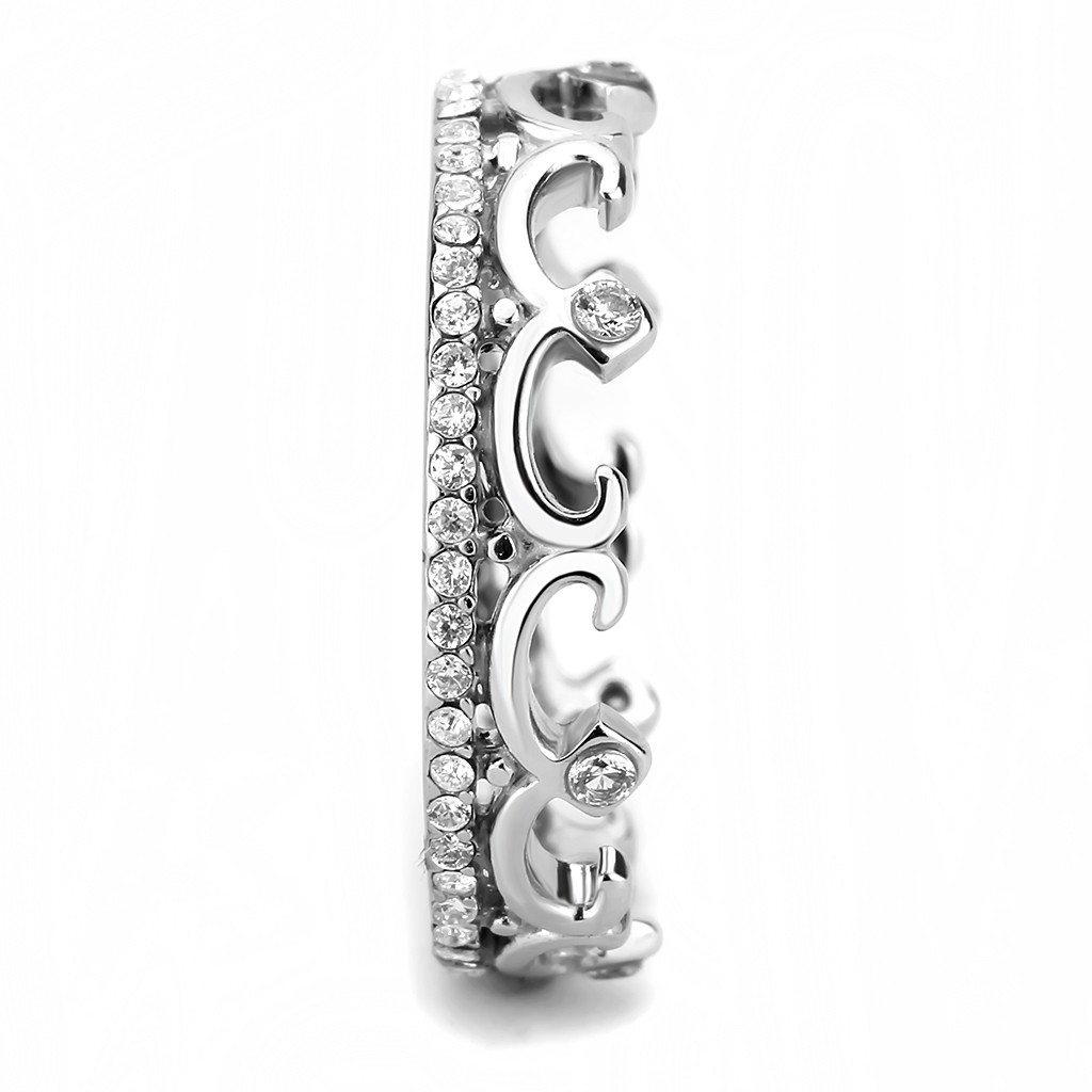 CJ267 Wholesale Women's Stainless Steel AAA Grade Cubic Zirconia Clear Minimal Crown Ring