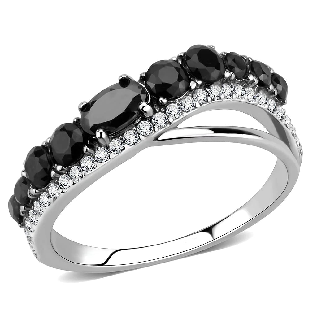CJ269 Wholesale Women's Stainless Steel AAA Grade CZ in Black Diamond Minimal Ring