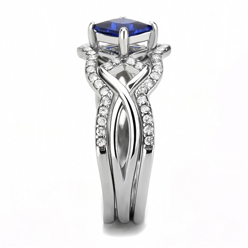 CJ272 Wholesale Women's Stainless Steel Spinel London Blue Wedding Ring Stackable Set
