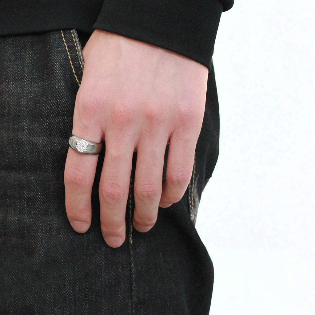 CJ281 Wholesale Men's Stainless Steel AAA Grade CZ Clear Ring