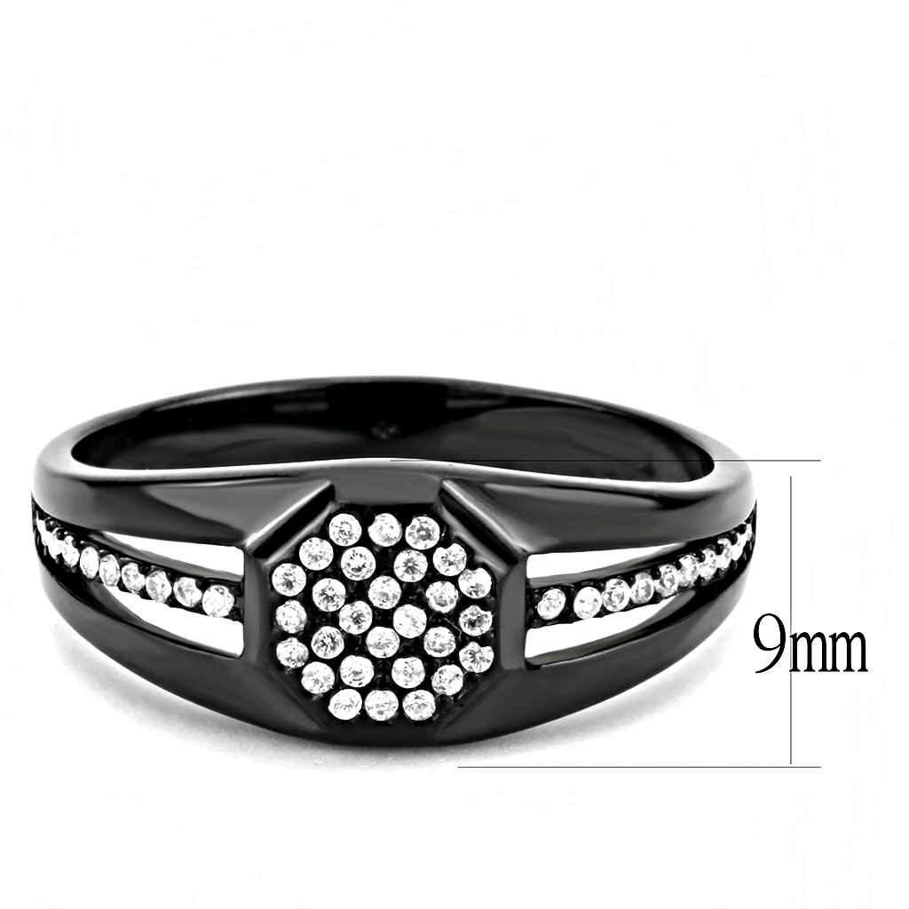 CJ282 Wholesale Men's Stainless Steel AAA Grade CZ Clear IP Black Octagon Ring