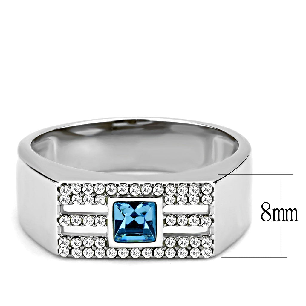 CJ283 Wholesale Men's Stainless Steel Top Grade Crystal Sea Blue Ring
