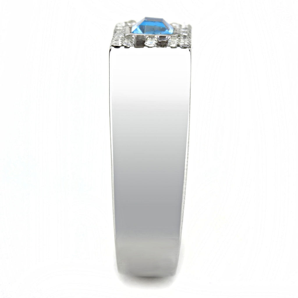CJ283 Wholesale Men's Stainless Steel Top Grade Crystal Sea Blue Ring