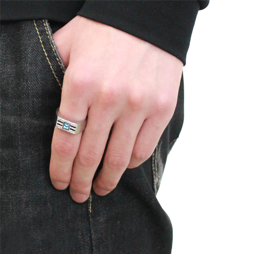 CJ283 Wholesale Men's Stainless Steel Top Grade Crystal Sea Blue Ring