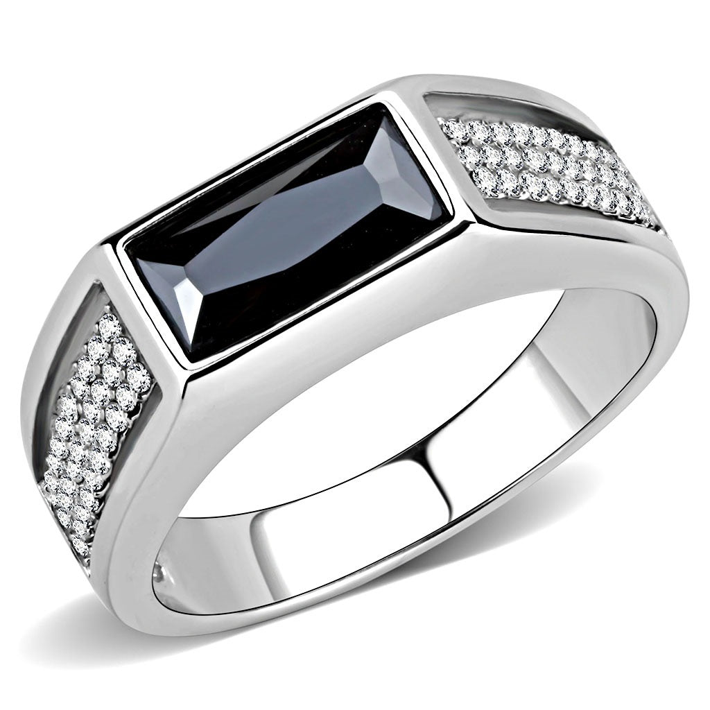 CJ284 Wholesale Men's Stainless Steel AAA Grade CZ Black Diamond Ring