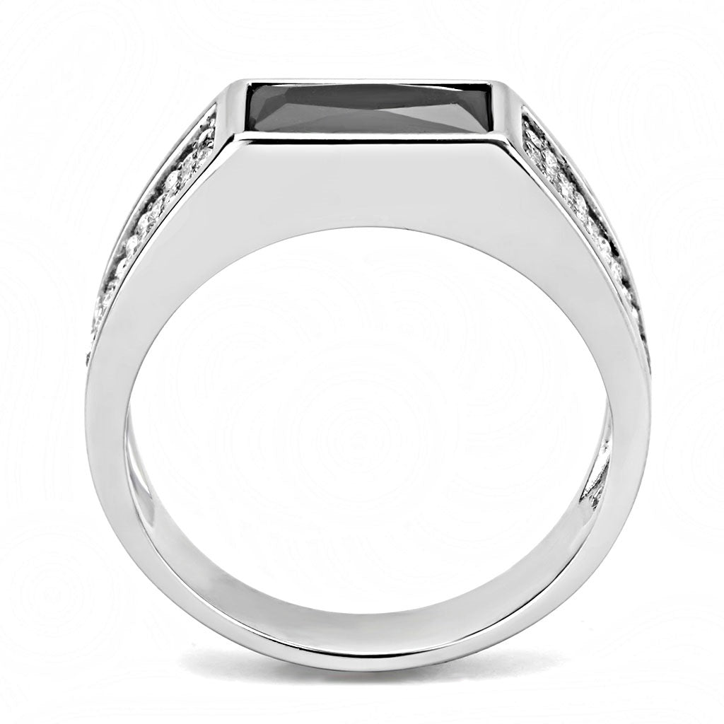 CJ284 Wholesale Men's Stainless Steel AAA Grade CZ Black Diamond Ring