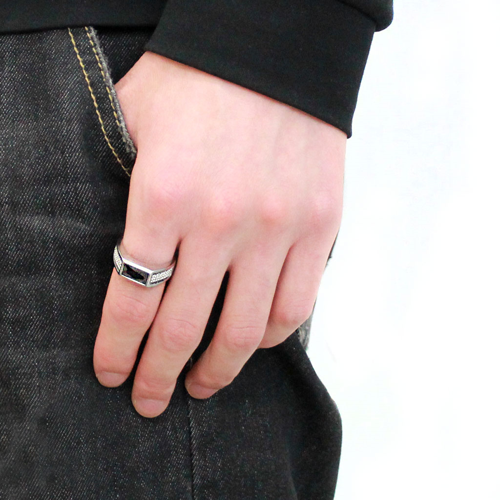CJ284 Wholesale Men's Stainless Steel AAA Grade CZ Black Diamond Ring