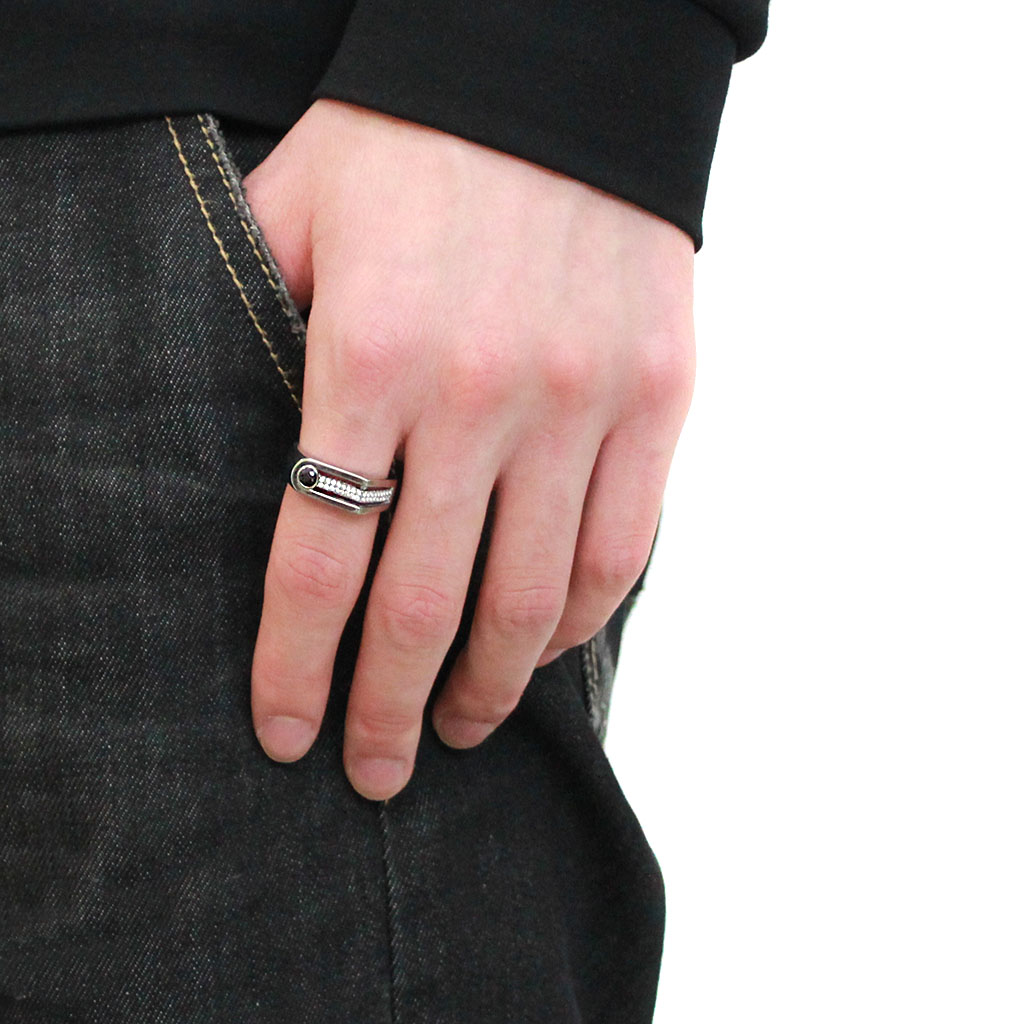 CJ286 Wholesale Men's Stainless Steel AAA Grade CZ Black Diamond Ring