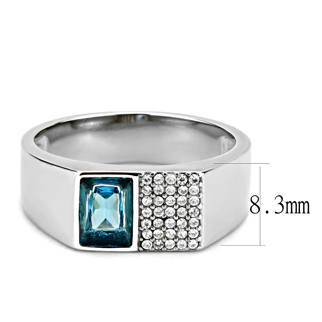 CJ287 Wholesale Men's Stainless Steel Sea Blue Ring
