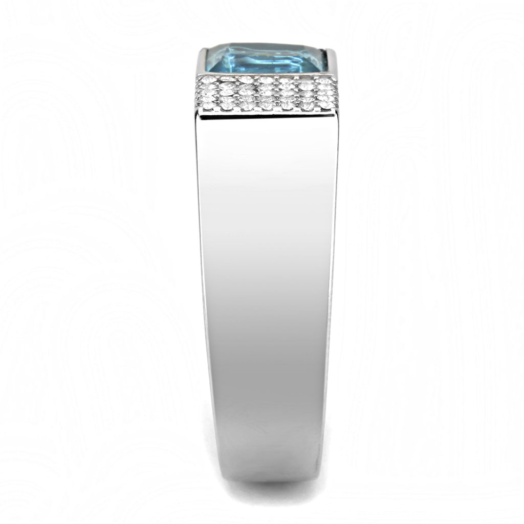 CJ287 Wholesale Men's Stainless Steel Sea Blue Ring