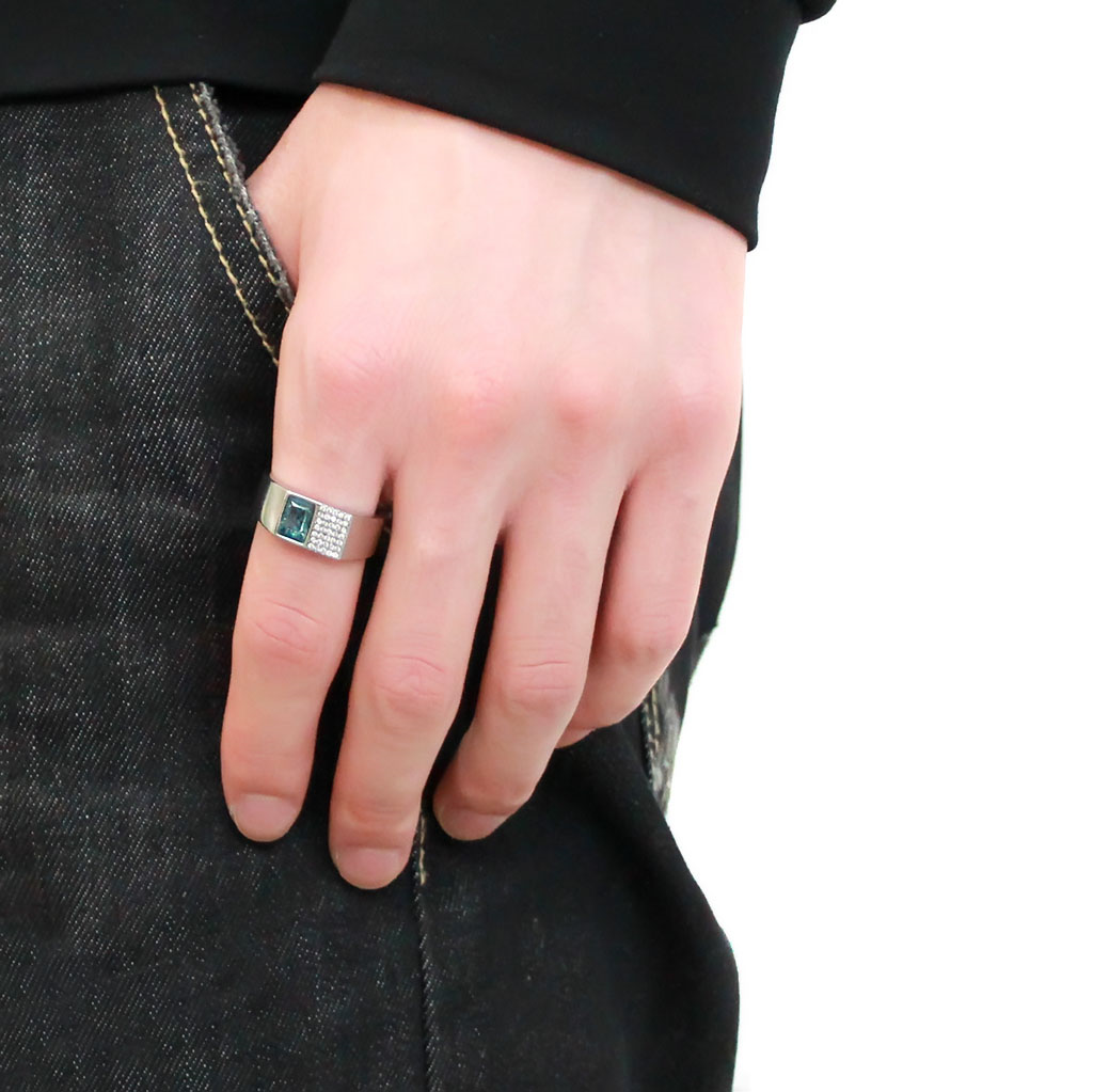 CJ287 Wholesale Men's Stainless Steel Sea Blue Ring