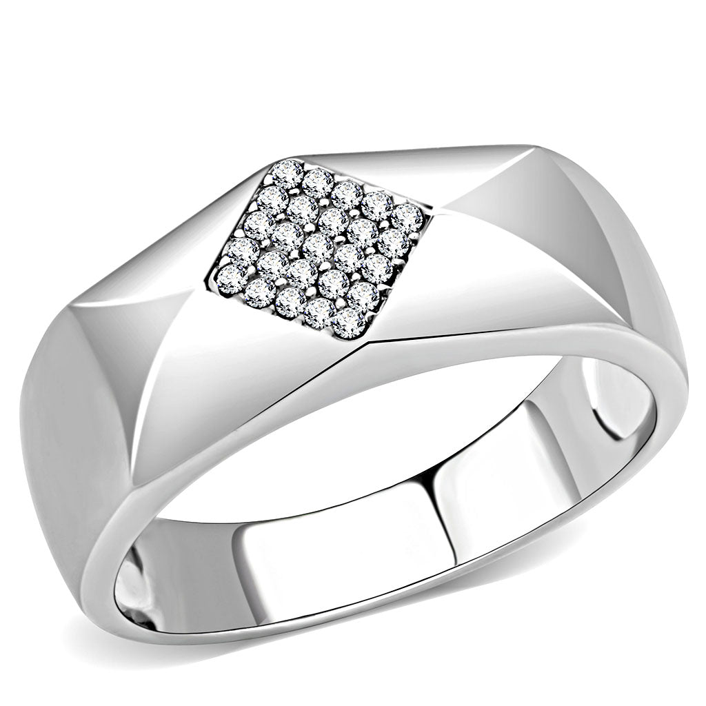 CJ288 Wholesale Men&#39;s Stainless Steel AAA Grade CZ Clear Square Ring