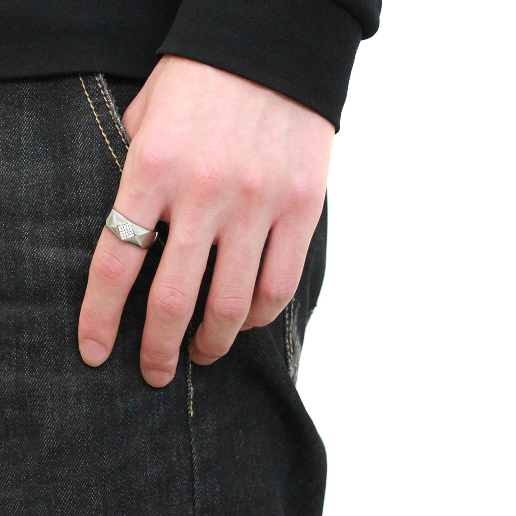 CJ288 Wholesale Men's Stainless Steel AAA Grade CZ Clear Square Ring
