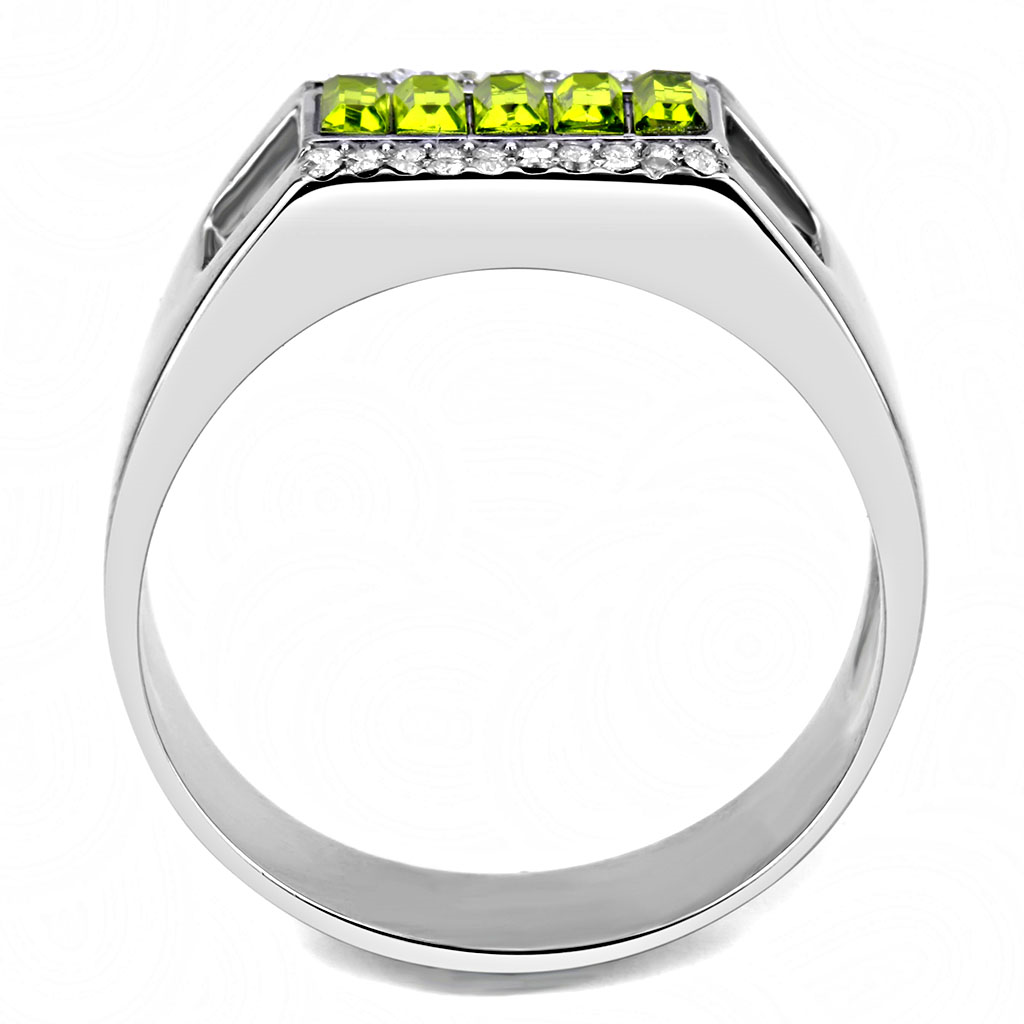 CJ289 Wholesale Men's Stainless Steel Top Grade Crystal Olivine Color Ring