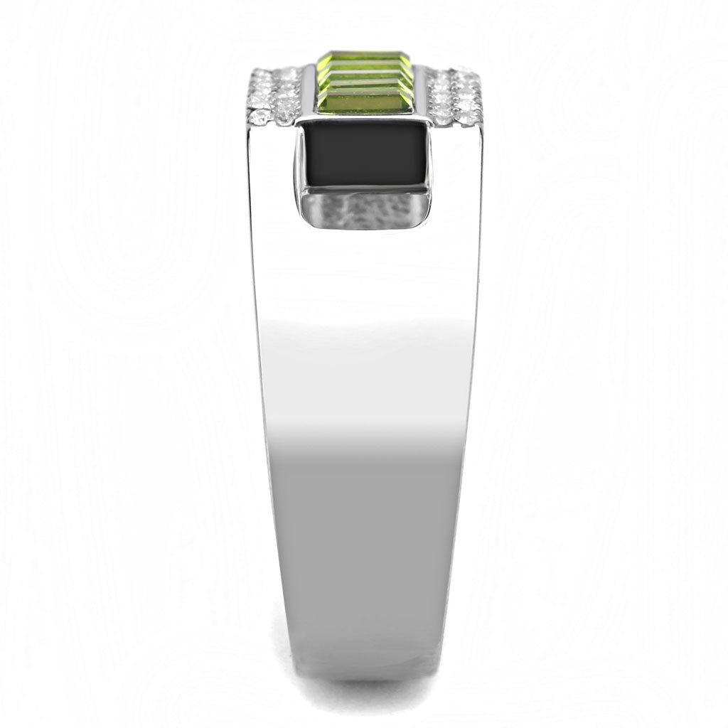 CJ289 Wholesale Men's Stainless Steel Top Grade Crystal Olivine Color Ring
