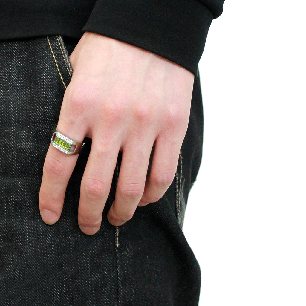 CJ289 Wholesale Men's Stainless Steel Top Grade Crystal Olivine Color Ring