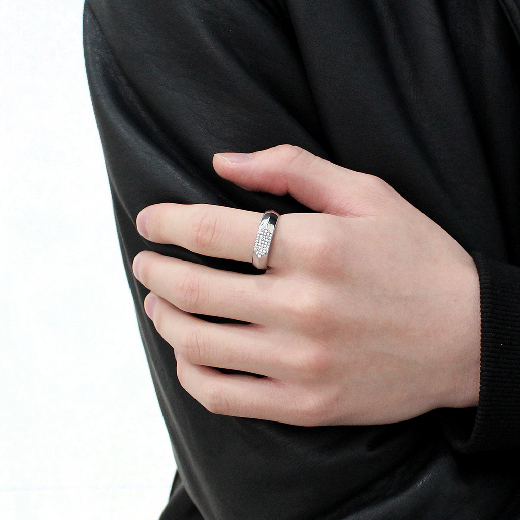 CJ302 Wholesale Men's Stainless Steel AAA Grade CZ Clear Ring