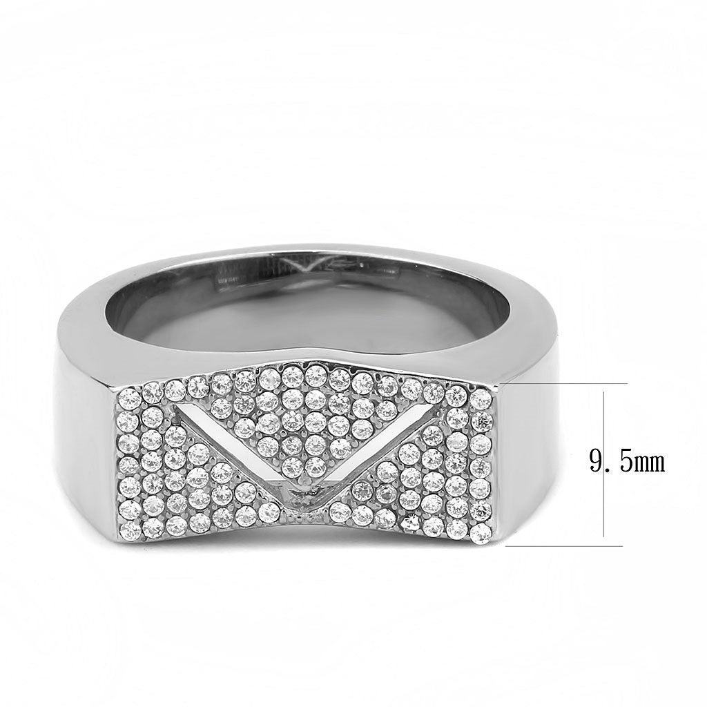 CJ303 Wholesale Men's Stainless Steel AAA Grade CZ Clear Chevron Ring